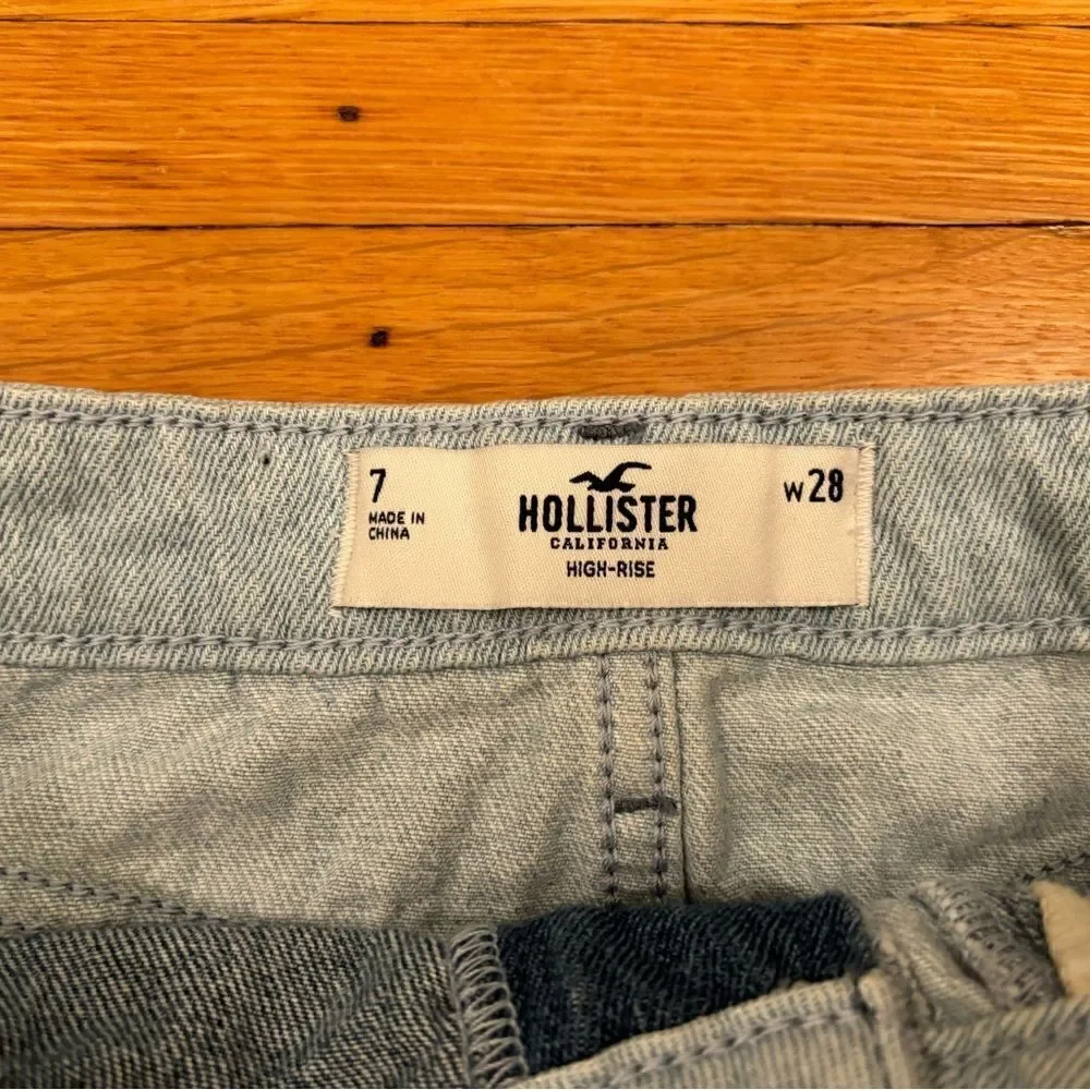 Hollister blue denim ultra hi rise patchwork mini skirt